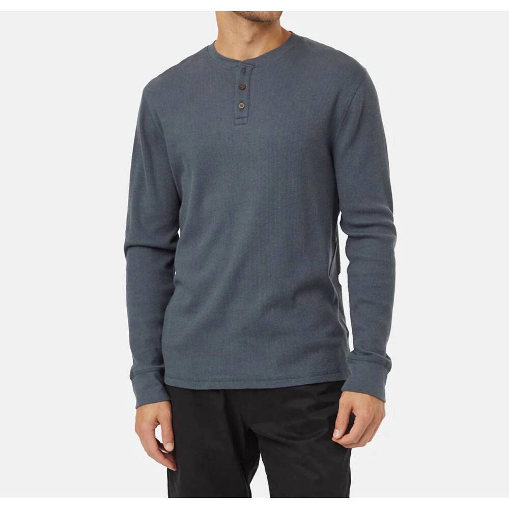 NEW TENTREE waffle button henley shirt in blue
